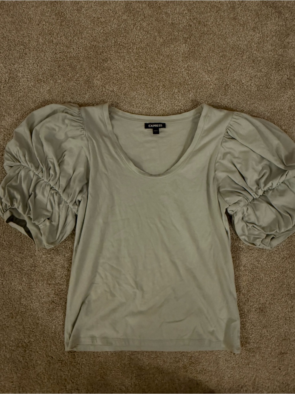 Express Sage Green Puff Sleeve Scoop Neck Tee